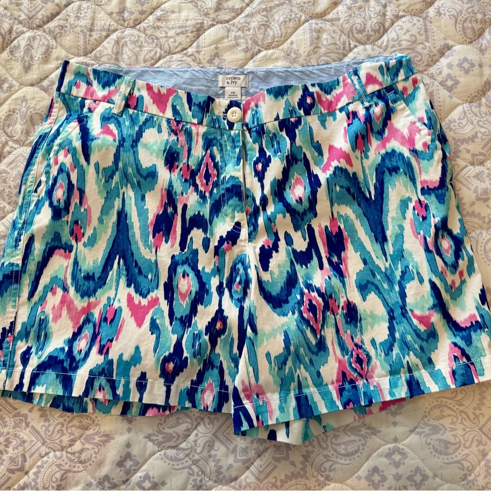 Crown & Ivy Blue and Pink Bermuda Shorts Vibrant Summer Style